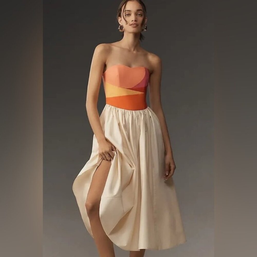 Anthropologie CeliaB Evocation Strapless Midi Dress Sz L NWT